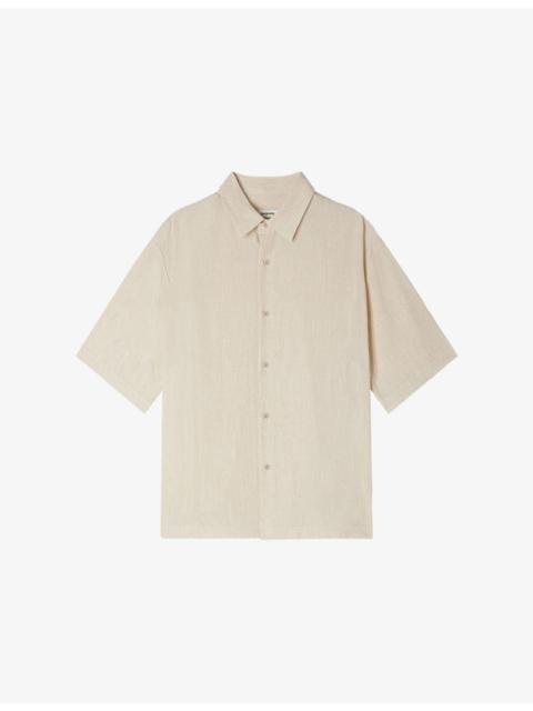 Sandro Pleated Shark-Collar Woven Shirt