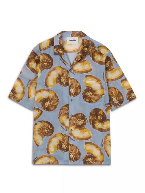 Bodil Cotton Nautilus Print Loose Fit Button Down Camp Shirt