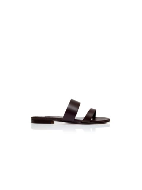 Manolo Blahnik Dark Brown Calf Leather Flat Sandals