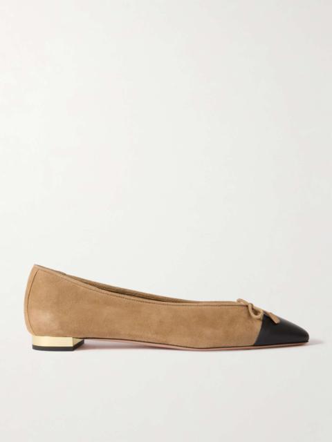 AQUAZZURA Gioia bow-detailed leather-trimmed suede ballet flats Beige