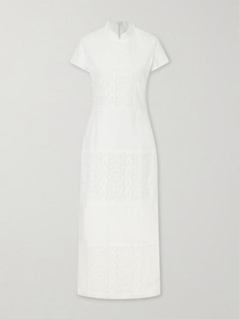 DESTREE Clelia Paneled Broderie Anglaise-trimmed Cotton-poplin Midi Dress