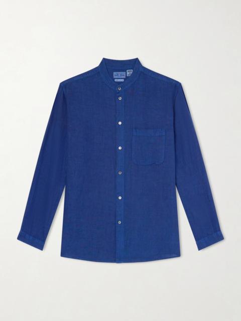 Blue Blue Japan Grandad-Collar Linen-Chambray Shirt