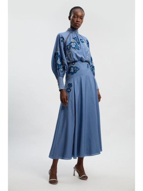 KAREN MILLEN Balloon Sleeve Embroidered And Beaded Woven Maxi Dress