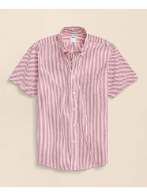 Brooks Brothers Washed Cotton Seersucker Button-Down Collar, Stripe Short-Sleeve Sport Shirt