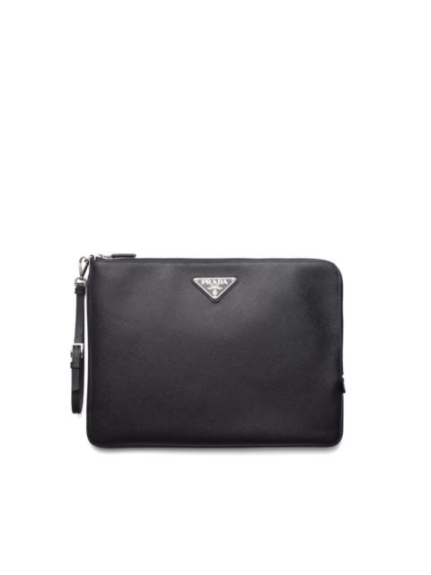 triangle-logo leather clutch bag