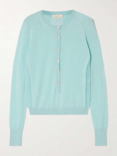 diotima Barton pointelle-knit cashmere Henley sweater Blue