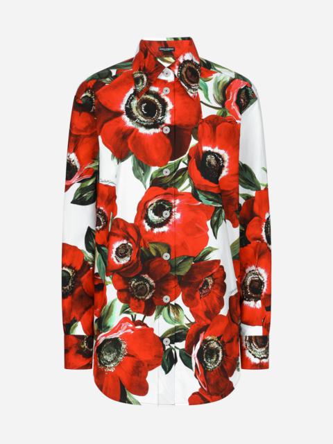 Cotton shirt with anemone print