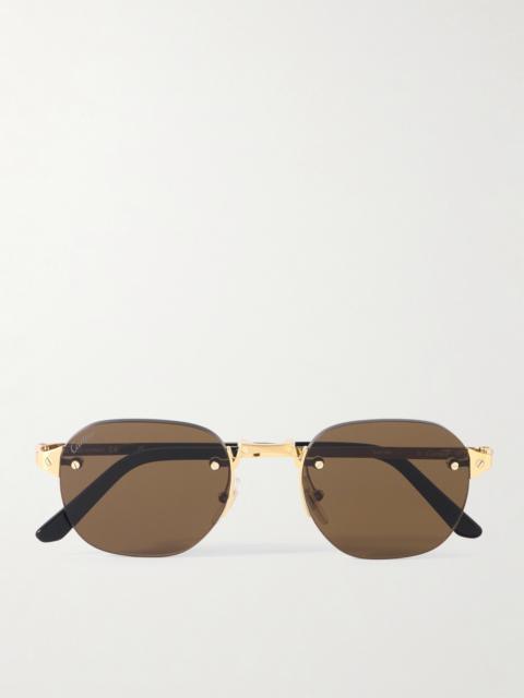 Cartier Santos de Cartier Rimless Oval-Frame Gold-Tone Sunglasses