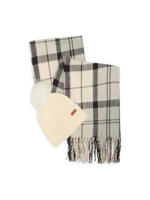 Barbour checked fringe-detail scarf set