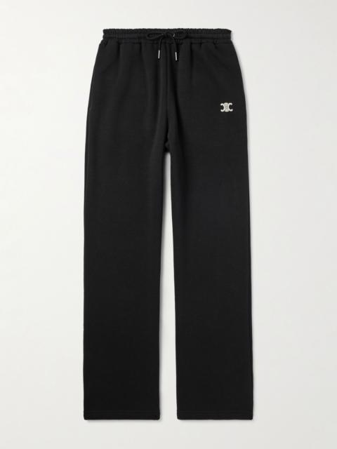 CELINE Triomphe Straight-Leg Logo-Embroidered Cotton and Cashmere-Blend Jersey Sweatpants Black