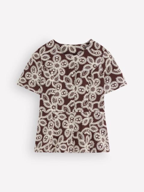 BODEN Embroidered Peplum Top-Bitter Chocolate