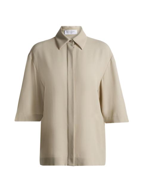 MICHAEL KORS COLLECTION Women's Wool Crepe Short-Sleeve Camp Shirt - Almond