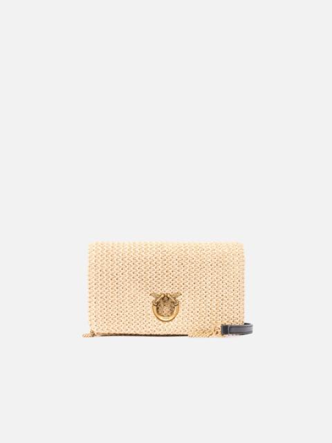 PINKO LOVE BAG CLICK SOFT HORIZONTAL MINI CROSSBODY CLUTCH IN RAFFIA