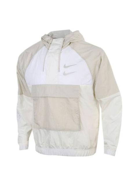 Nike Sportswear Swoosh Half Zipper Big Pocket Woven hooded Logo Jacket White CU3886-072