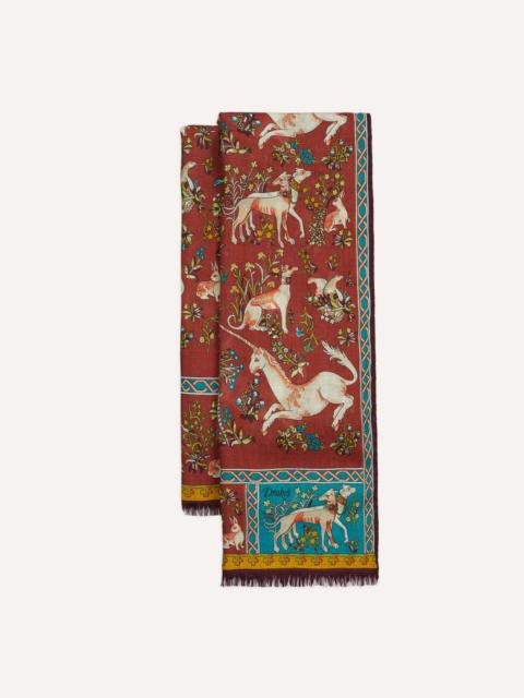 Drake's Red Unicorn Tile Print Wool-Silk Scarf