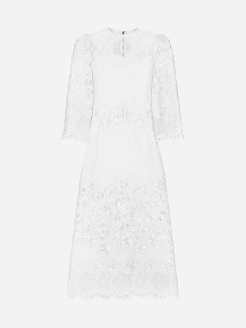 Cotton calf-length dress with cut-out detailing