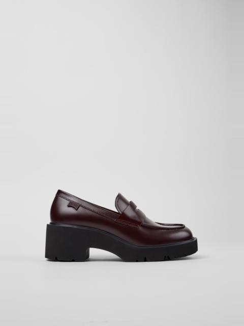 CAMPER Milah Burgundy Leather Moccasins for Women.