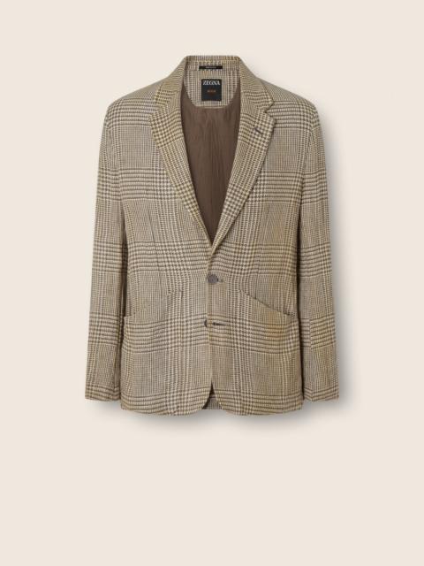 ZEGNA OLIVE GREEN AND WHITE CROSSOVER LINEN WOOL AND SILK JACKET