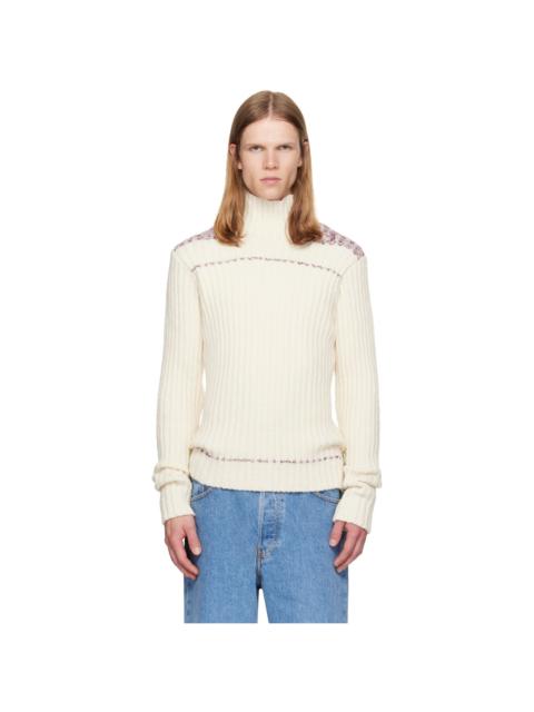Dries Van Noten Off-White Rib-Knit Wool Turtleneck