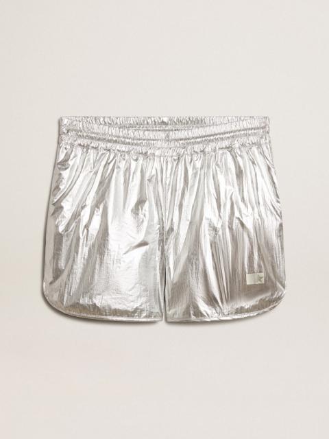 Golden Goose Men's running shorts in silver fabric