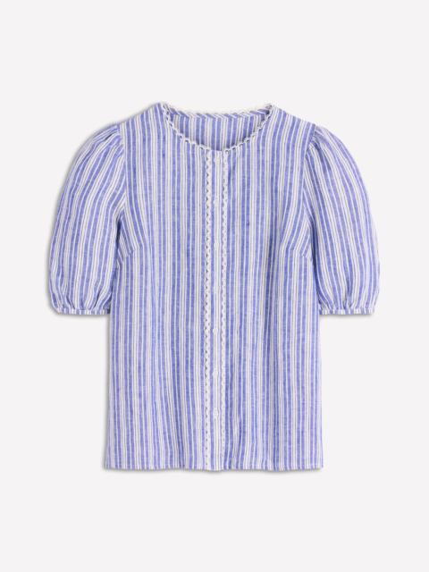 BODEN Leah Short Sleeve Linen Top-Bright Blue Varigated Stripe