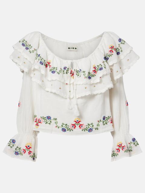 RIXO Maurine embroidered ruffled cotton top