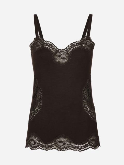 Wool jersey lingerie top with lace inlays