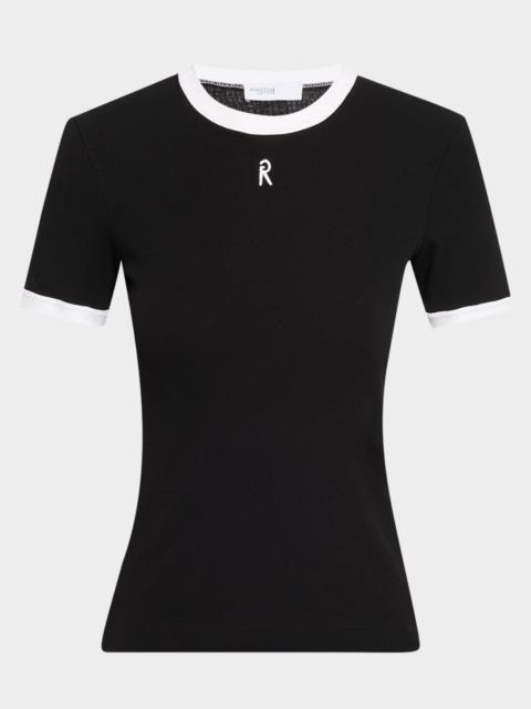 ROSETTA GETTY Contrast-Trim Short-Sleeve Slim T-Shirt
