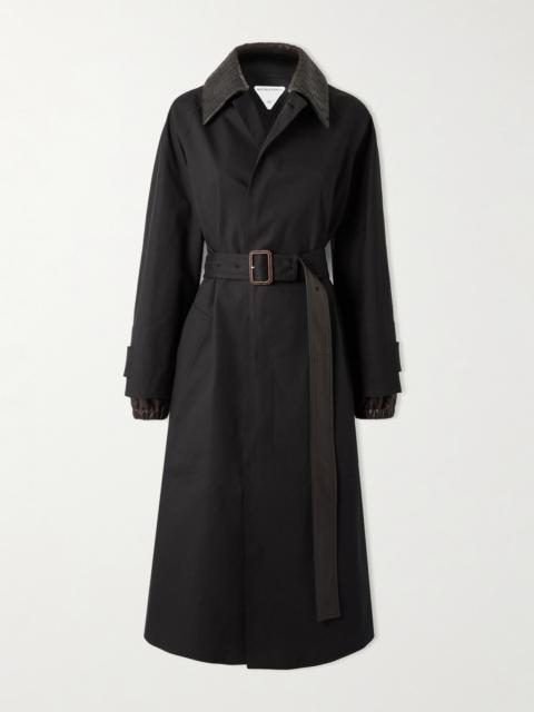 Bottega Veneta Belted Intrecciato Leather-trimmed Cotton-blend Gabardine Trench Coat