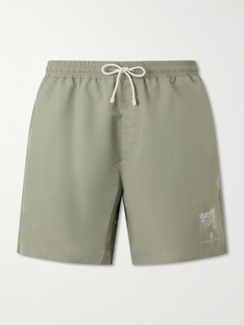 Brunello Cucinelli Straight-Leg Mid-Length Logo-Print Swim Shorts