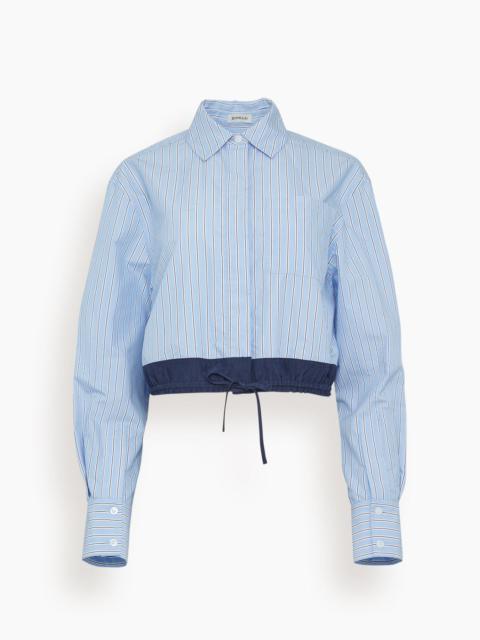 SIMKHAI Adryck Long Sleeve Shirt in Harbor Blue Stripe
