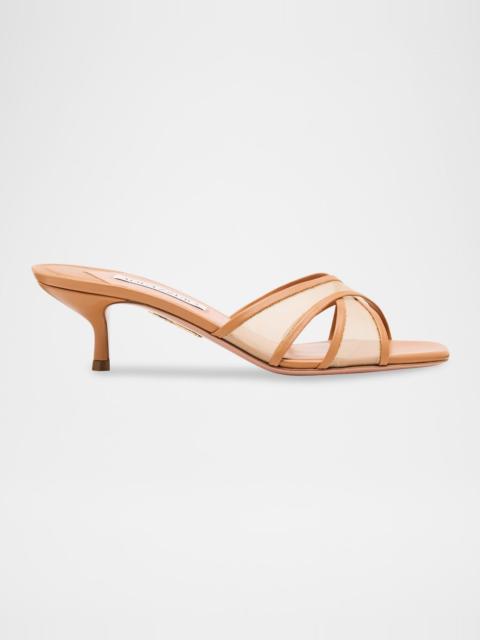 AQUAZZURA Divine Leather Mesh Crisscross Mule Sandals