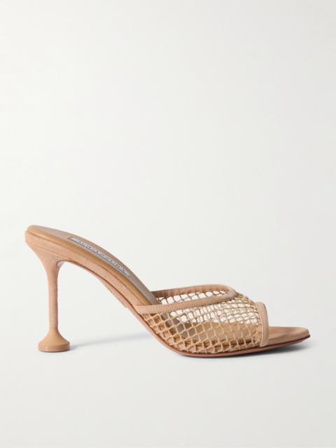 AQUAZZURA Bisous 85 Suede-trimmed Fishnet Mules