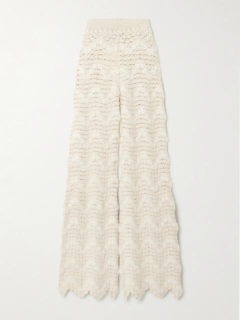 ESCVDO Brisa Scalloped Crocheted Alpaca Wide-leg Pants
