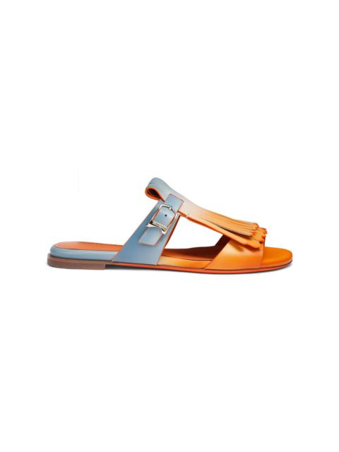 Santoni Women's orange and light blue leather Dua slide sandal with fringe