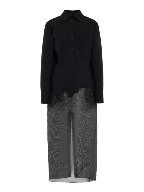 BRANDON MAXWELL The Amelie Embroidered Crepe-Silk Midi Dress black