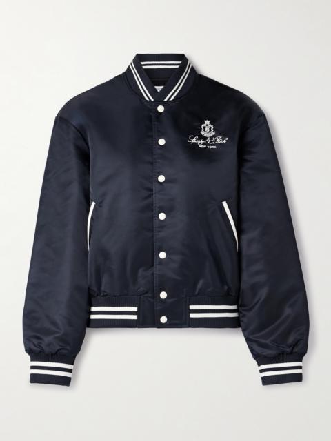 Sporty & Rich Vendome Embroidered Striped Shell Bomber Jacket