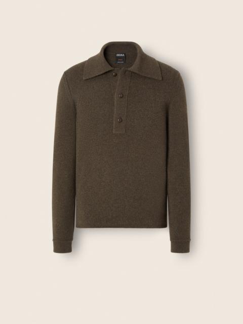 ZEGNA DARK OLIVE GREEN MÉLANGE OASI CASHMERE POLO SHIRT