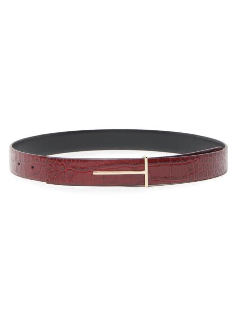 TOM FORD Women's Slim T Croc-Embossed Leather Belt - Ruby Red