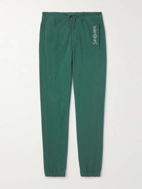 SAINT LAURENT Tapered Logo-Embroidered Cotton-Jersey Sweatpants