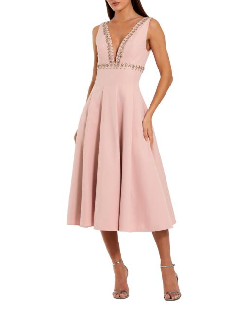 MAC DUGGAL Women's Beaded Crepe A-Line Midi-Dress - Dusty Rose