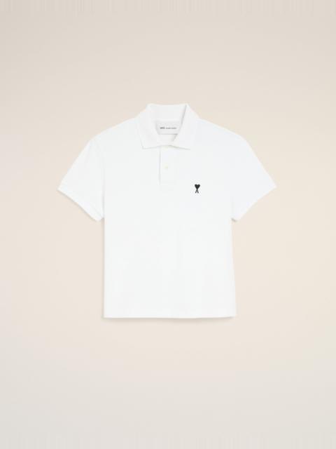 AMI Paris WHITE COTTON POLO WITH AMI DE COEUR