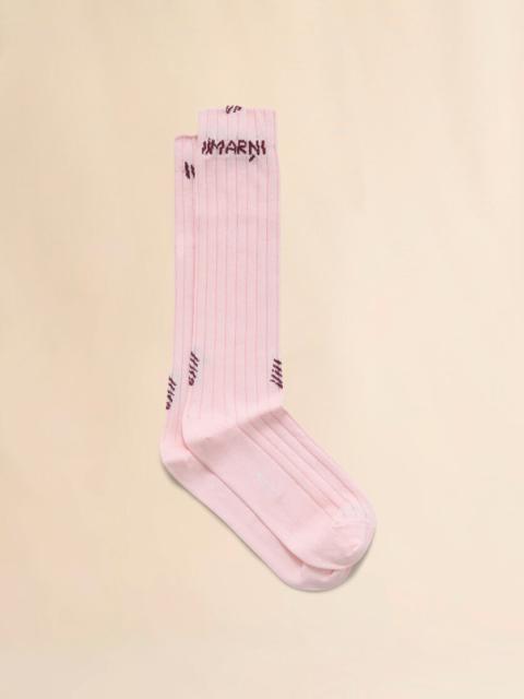 Marni PINK RIBBED COTTON SOCKS WITH MARNI MENDING