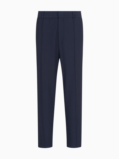 EMPORIO ARMANI CANNETÉ-EFFECT STRETCH NYLON TROUSERS WITH RIBS