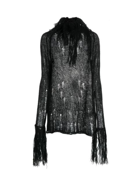 GCDS Fringed open-knit mini dress
