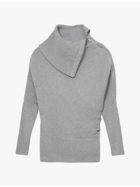 REISS Leena Asymmetric-Neck Stretch-Knit Top
