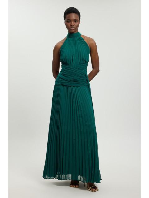 KAREN MILLEN Pleated Twist Front Woven Halter Midi Dress