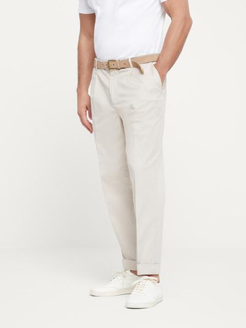 Brunello Cucinelli Garment-dyed leisure fit trousers in American Pima cotton comfort gabardine with pleat