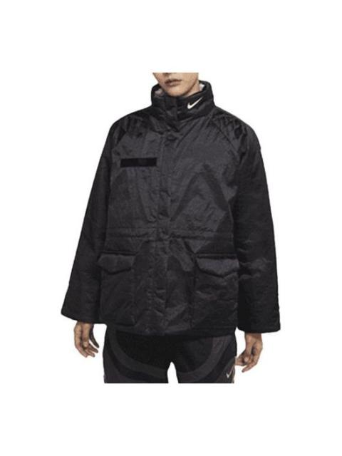 Nike (WMNS) Nike Brand Logo Stand Collar Solid Color Casual Sports Hoodless Padded Clothes Black DD4647-0