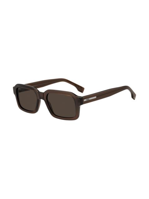 BOSS BROWN ACETATE SUNGLASSES WITH SILVER-TONE LOGO INSERT